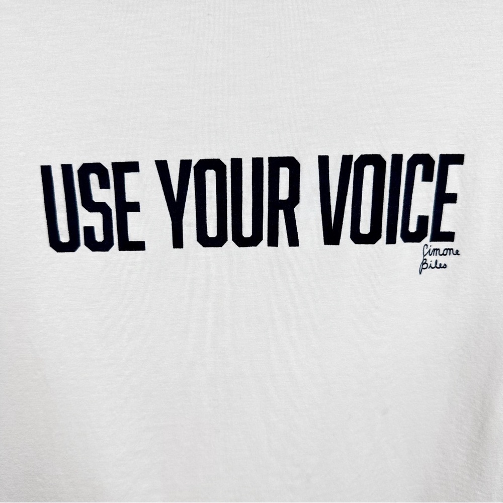 Athleta Outbound Tee Simone Biles Use Your Voice Bright White Top Small - Picture 3 of 14